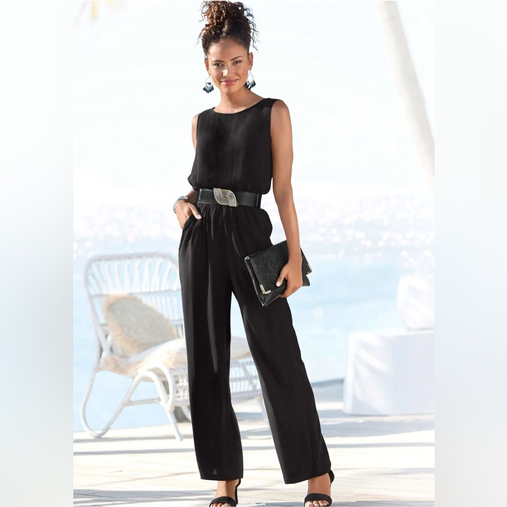 Venus Elegant Black Sleeveless Jumpsuit